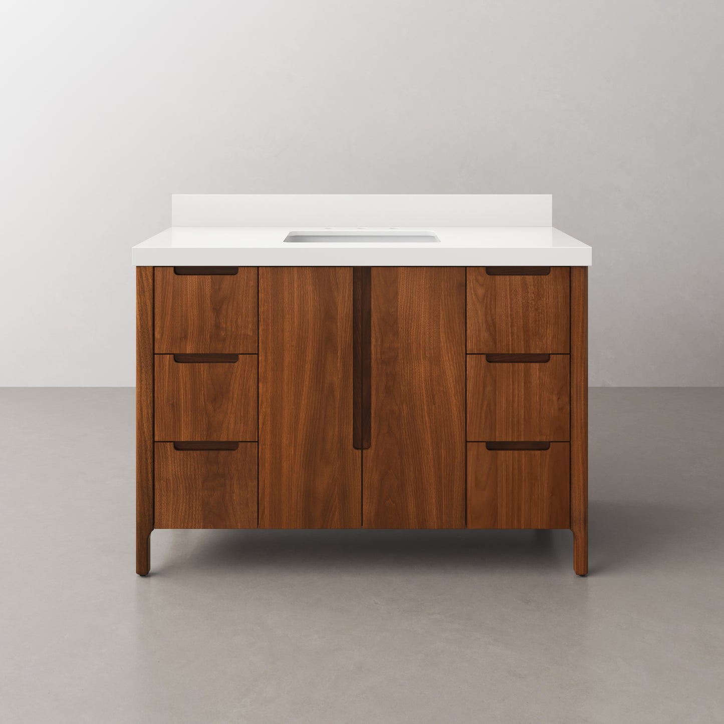 Sequoia 48 In. x 34.4 in. H Single Sink Bath Vanity in Noir Juglans with White Quartz Top | Water Creation