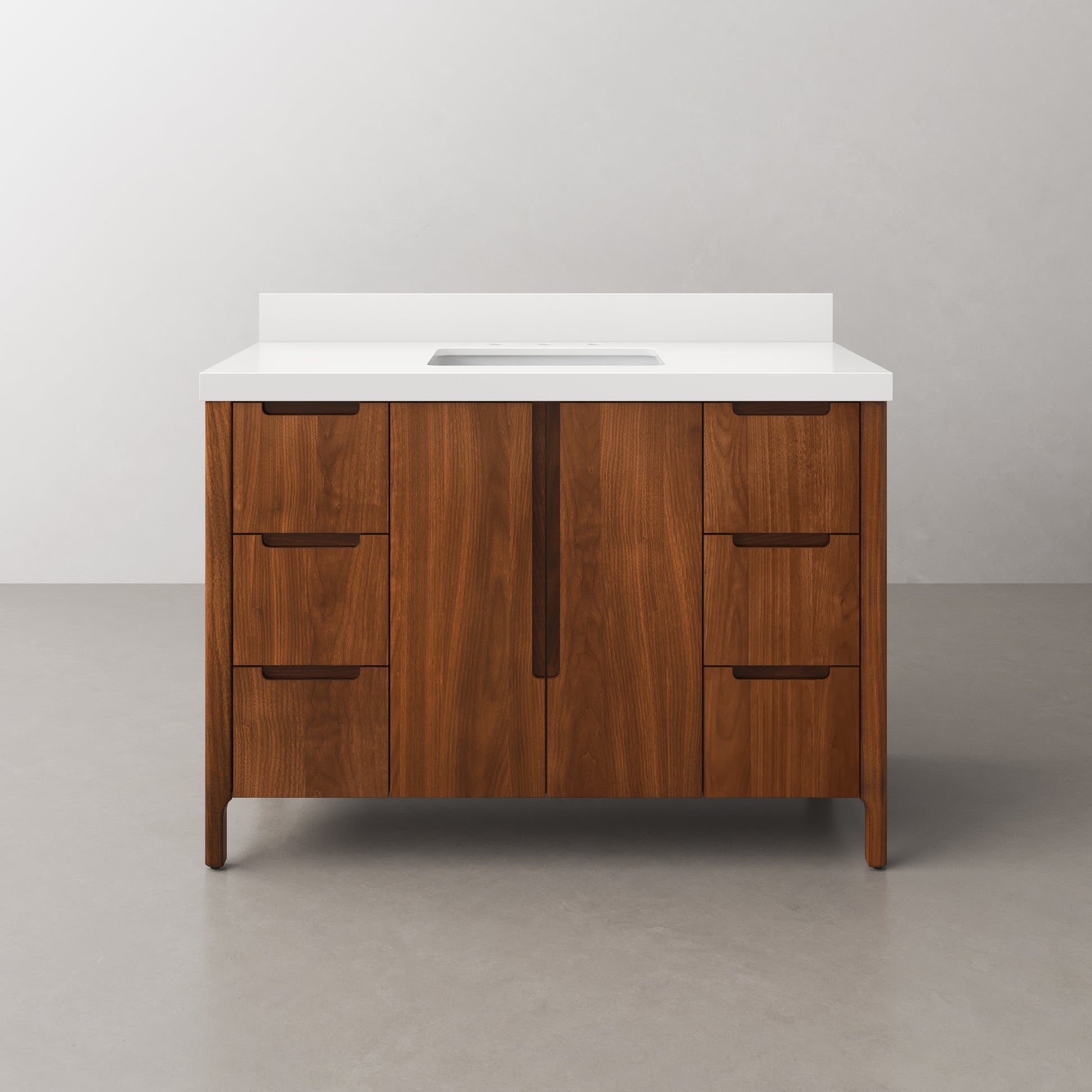Sequoia 48 In. x 34.4 in. H Single Sink Bath Vanity in Noir Juglans with White Quartz Top | Water Creation