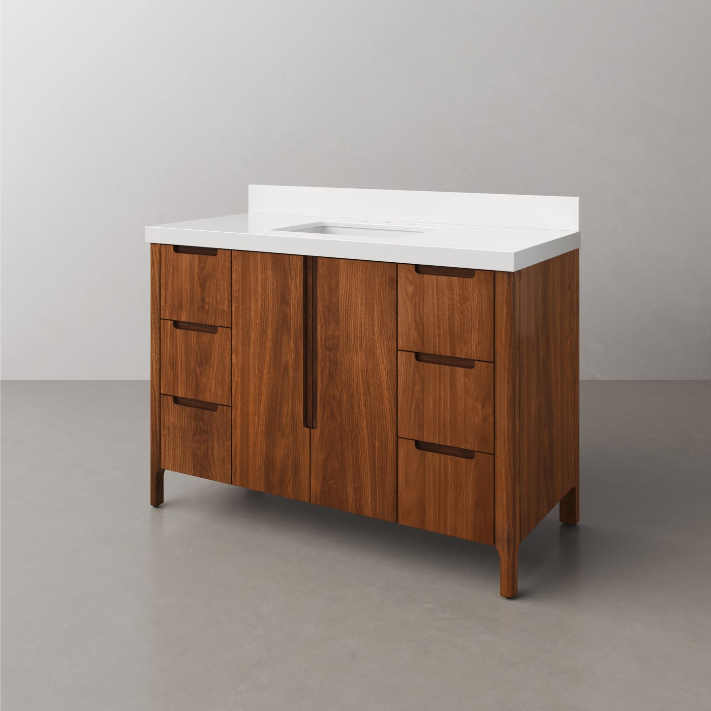 Sequoia 48 In. x 34.4 in. H Single Sink Bath Vanity in Noir Juglans with White Quartz Top | Water Creation