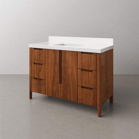 Sequoia 48 In. x 34.4 in. H Single Sink Bath Vanity in Noir Juglans with White Quartz Top | Water Creation