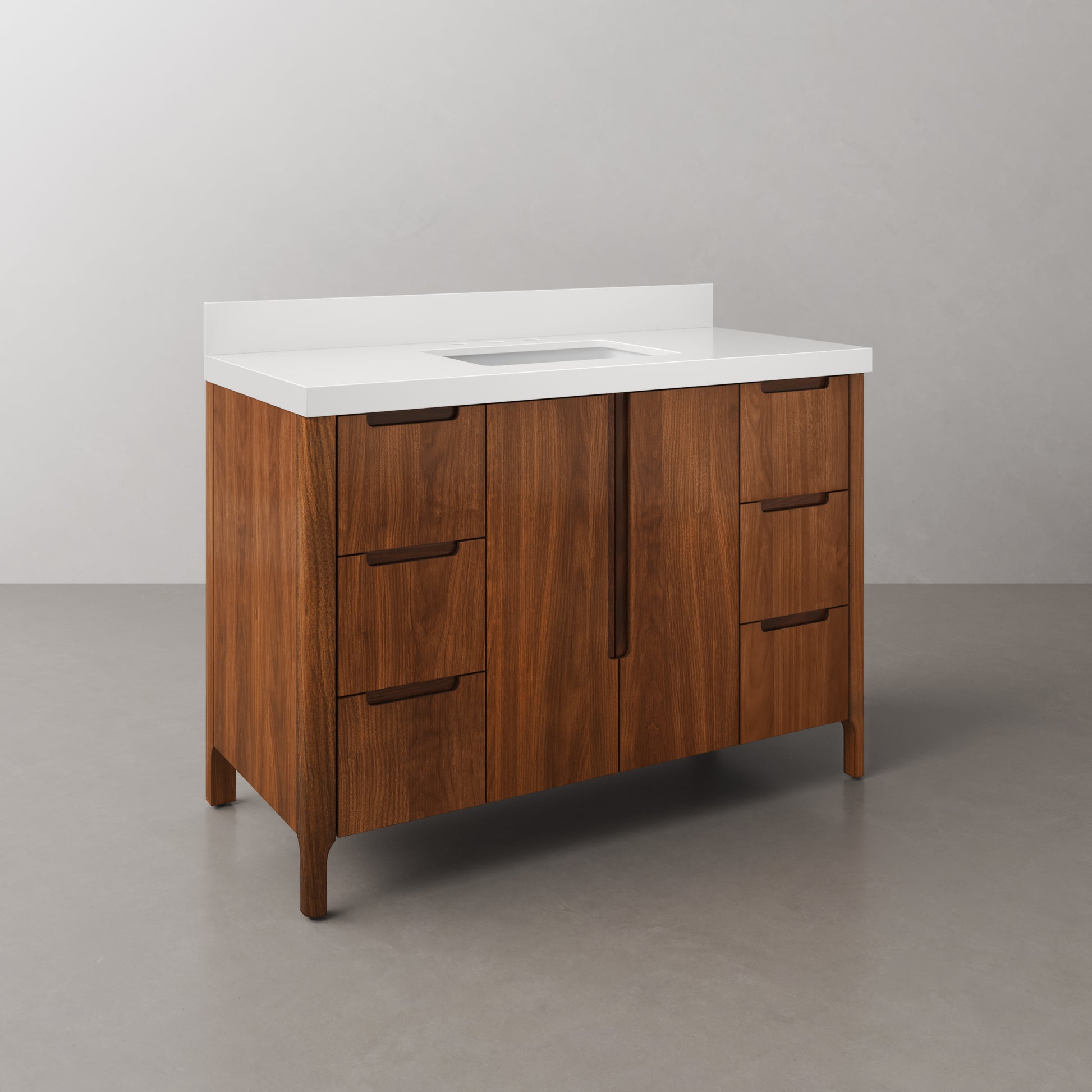 Sequoia 48 In. x 34.4 in. H Single Sink Bath Vanity in Noir Juglans with White Quartz Top | Water Creation