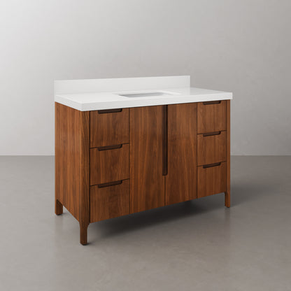 Sequoia 48 In. x 34.4 in. H Single Sink Bath Vanity in Noir Juglans with White Quartz Top | Water Creation
