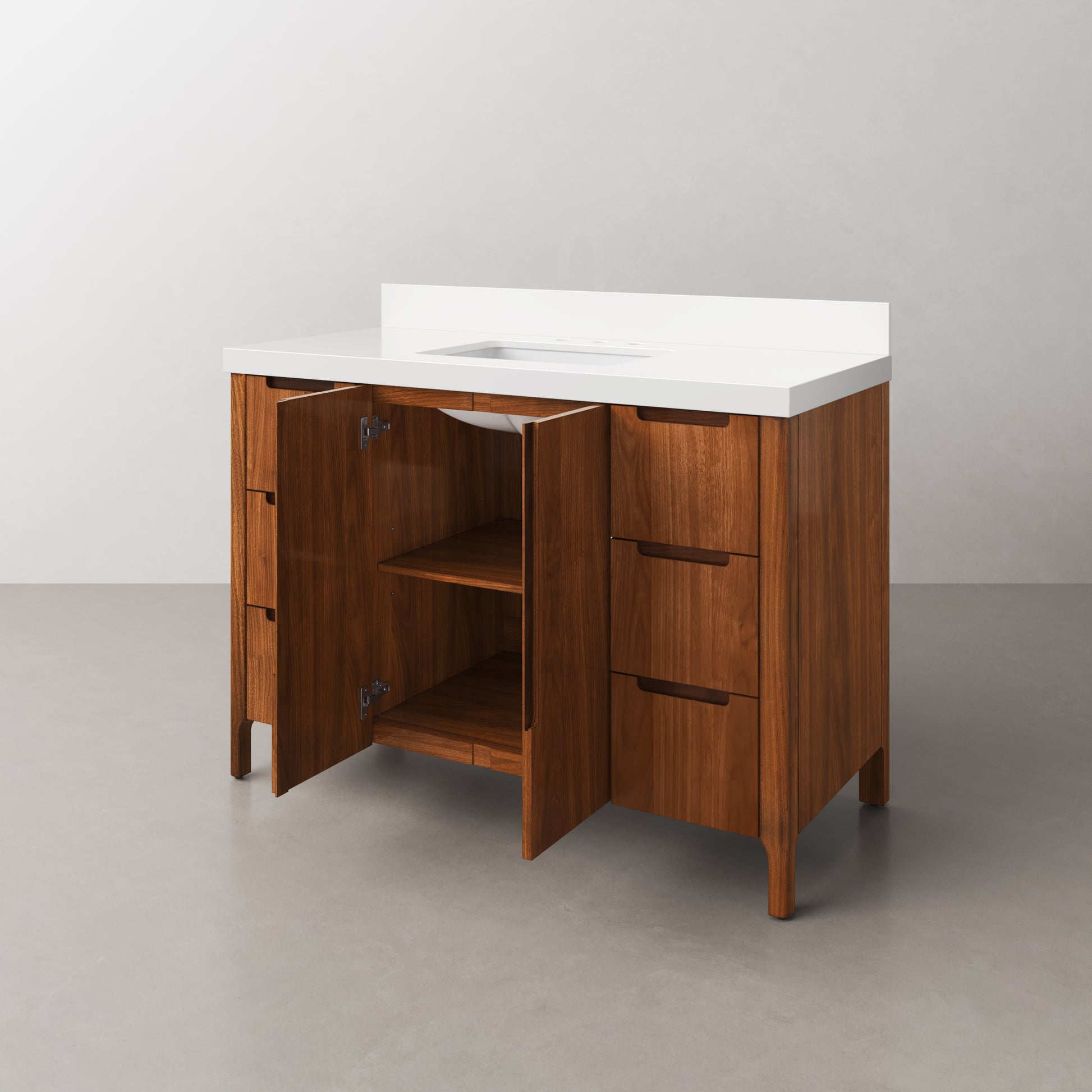 Sequoia 48 In. x 34.4 in. H Single Sink Bath Vanity in Noir Juglans with White Quartz Top | Water Creation