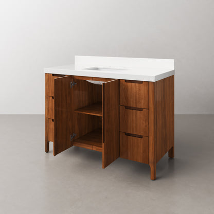 Sequoia 48 In. x 34.4 in. H Single Sink Bath Vanity in Noir Juglans with White Quartz Top | Water Creation