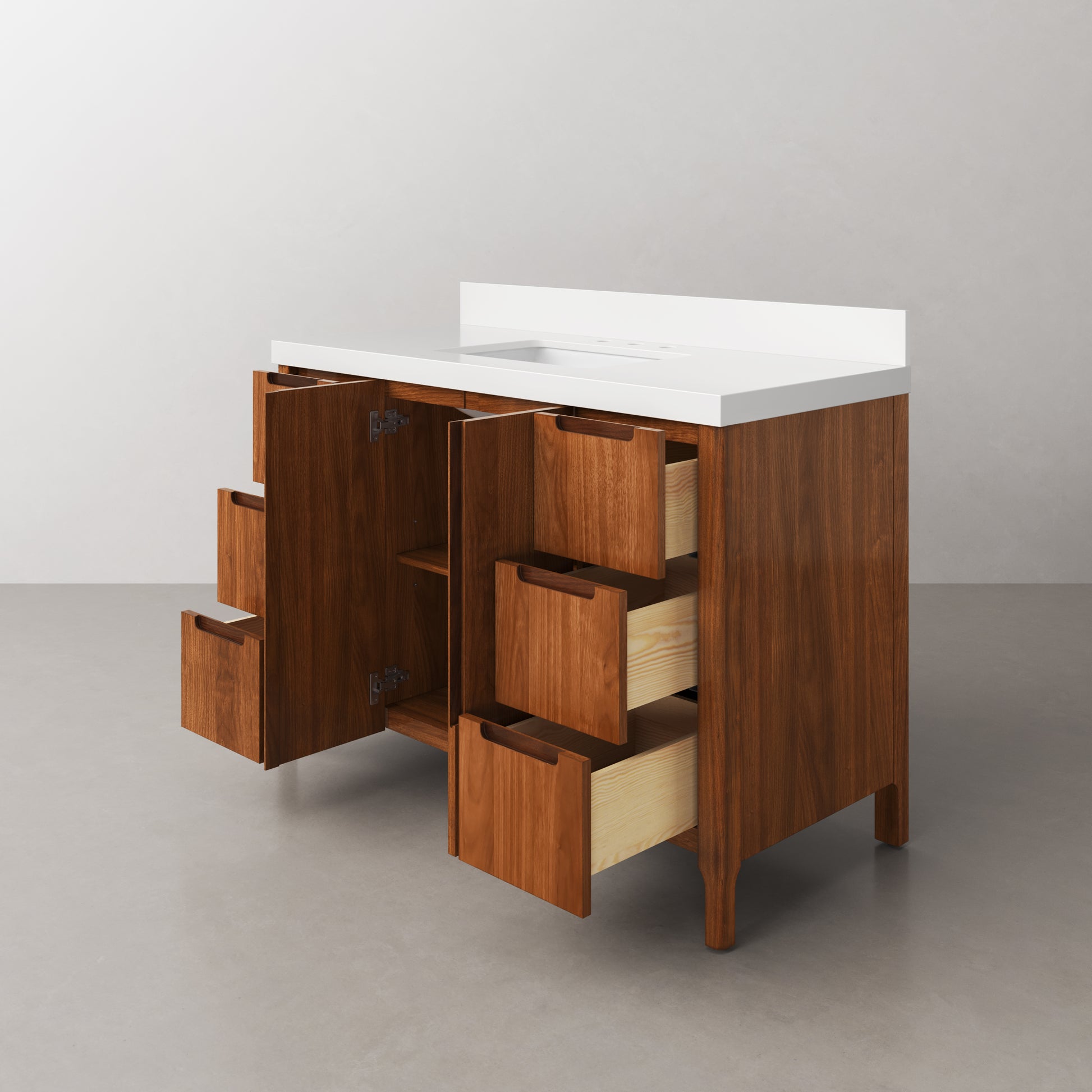 Sequoia 48 In. x 34.4 in. H Single Sink Bath Vanity in Noir Juglans with White Quartz Top | Water Creation