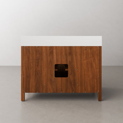 Sequoia 48 In. x 34.4 in. H Single Sink Bath Vanity in Noir Juglans with White Quartz Top | Water Creation