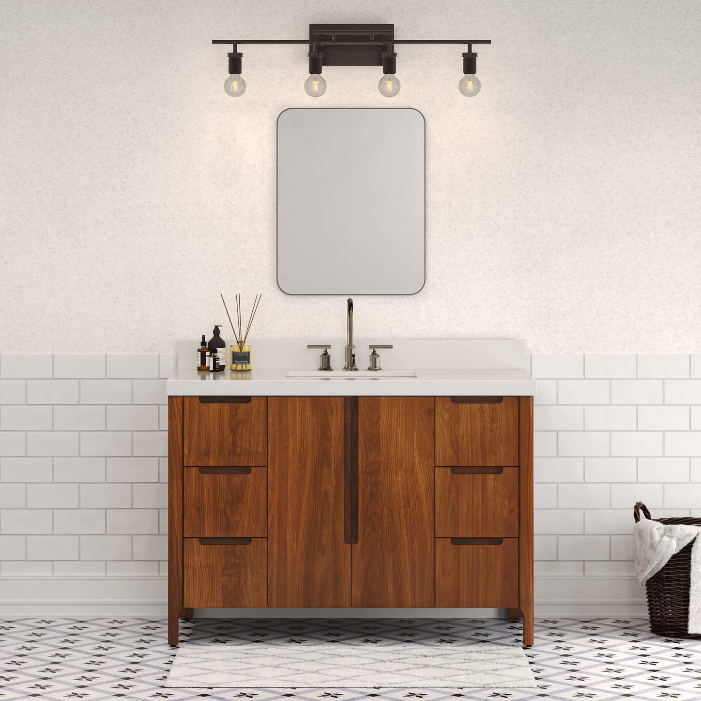 Sequoia 48 In. x 34.4 in. H Single Sink Bath Vanity in Noir Juglans with White Quartz Top | Water Creation