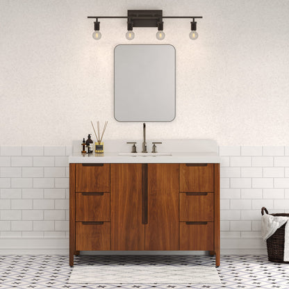 Sequoia 48 In. x 34.4 in. H Single Sink Bath Vanity in Noir Juglans with White Quartz Top | Water Creation
