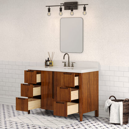 Sequoia 48 In. x 34.4 in. H Single Sink Bath Vanity in Noir Juglans with White Quartz Top | Water Creation