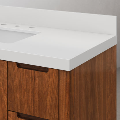 Sequoia 48 In. x 34.4 in. H Single Sink Bath Vanity in Noir Juglans with White Quartz Top | Water Creation