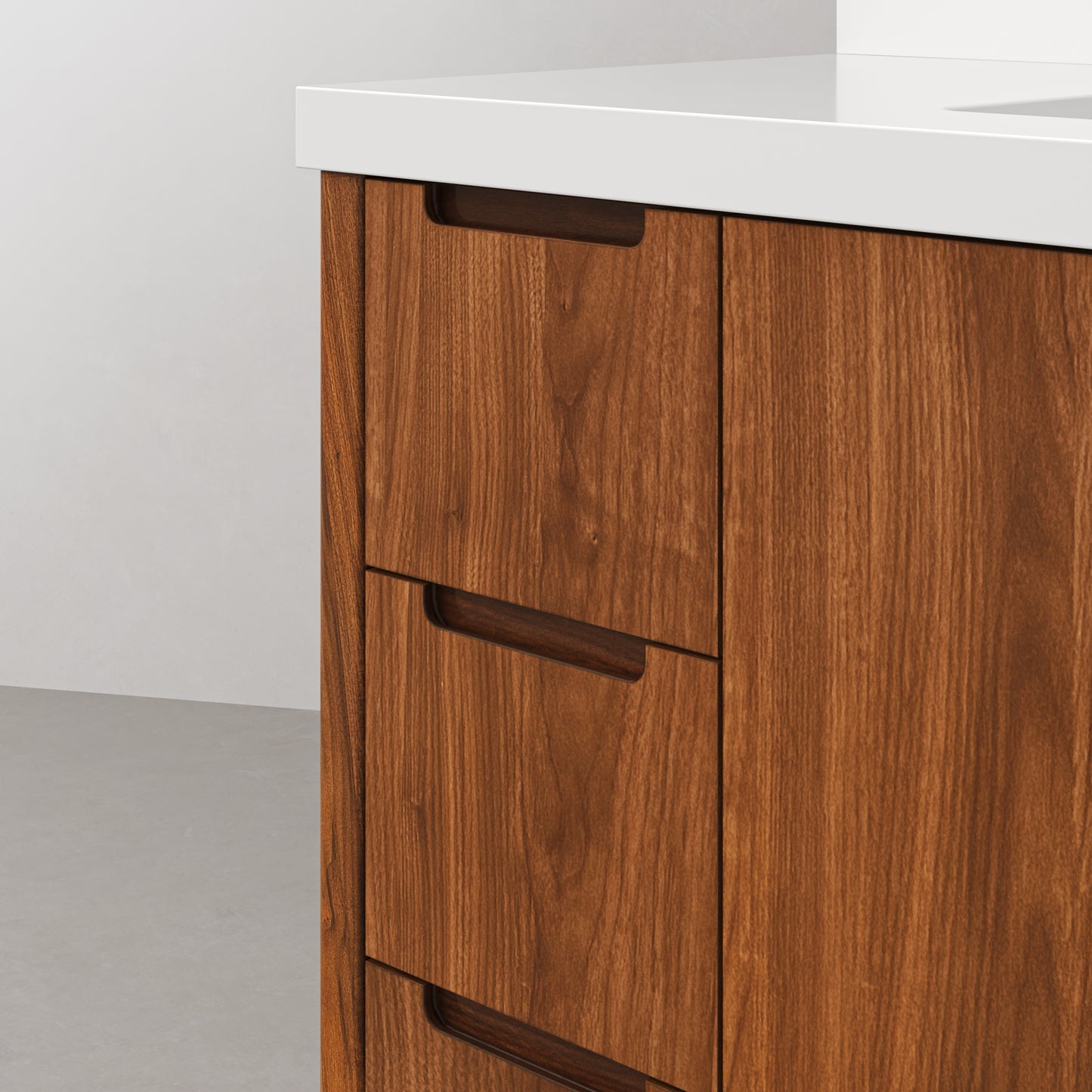 Sequoia 48 In. x 34.4 in. H Single Sink Bath Vanity in Noir Juglans with White Quartz Top | Water Creation