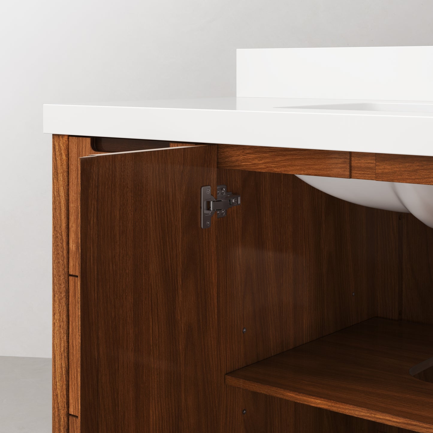 Sequoia 48 In. x 34.4 in. H Single Sink Bath Vanity in Noir Juglans with White Quartz Top | Water Creation