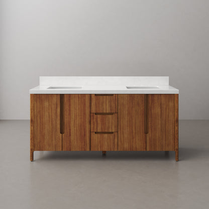 Sequoia 72 In. x 34.4 in. H Double Sink Bath Vanity in Mango Wood with White Quartz Top | Water Creation
