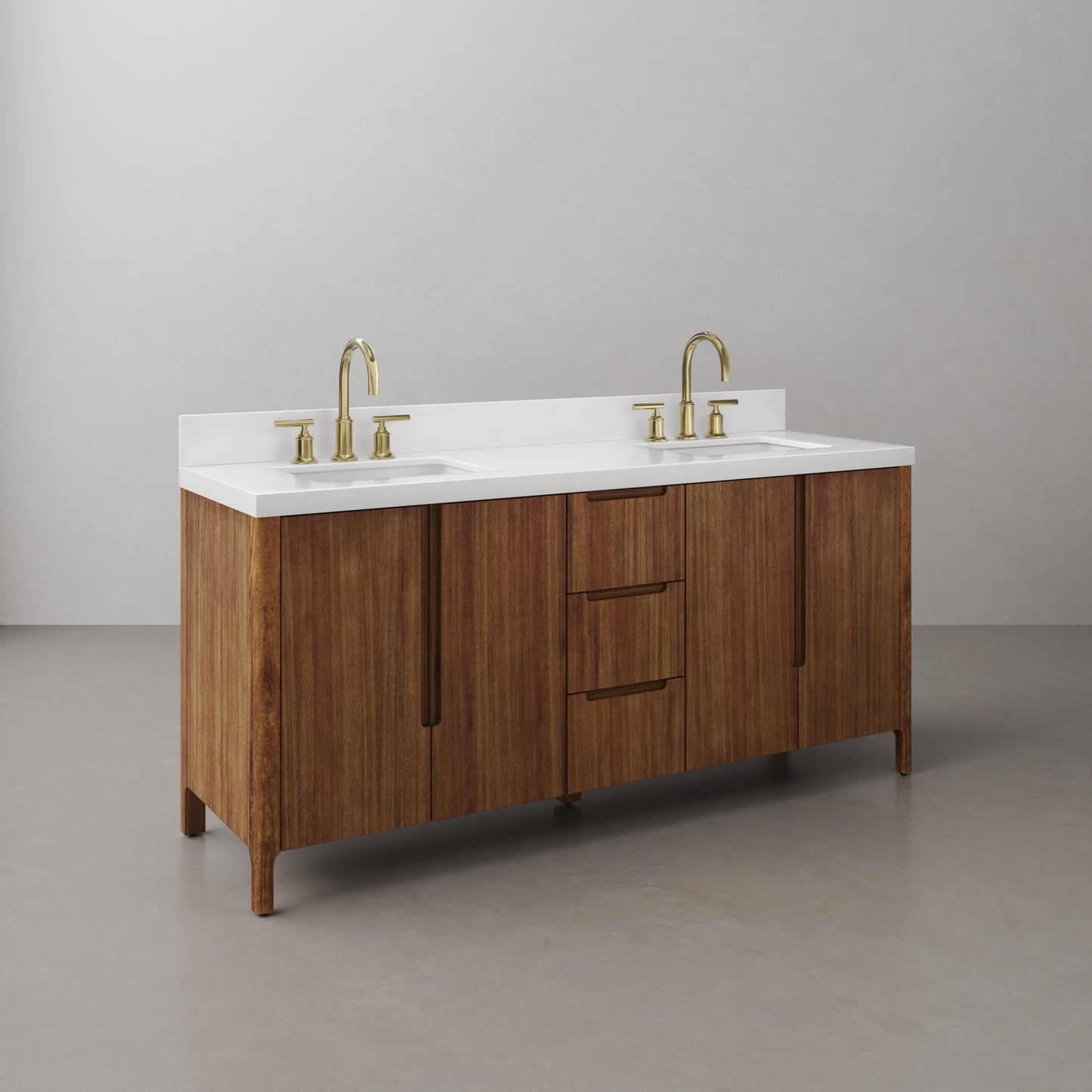 Sequoia 72 In. x 34.4 in. H Double Sink Bath Vanity in Mango Wood with White Quartz Top | Water Creation