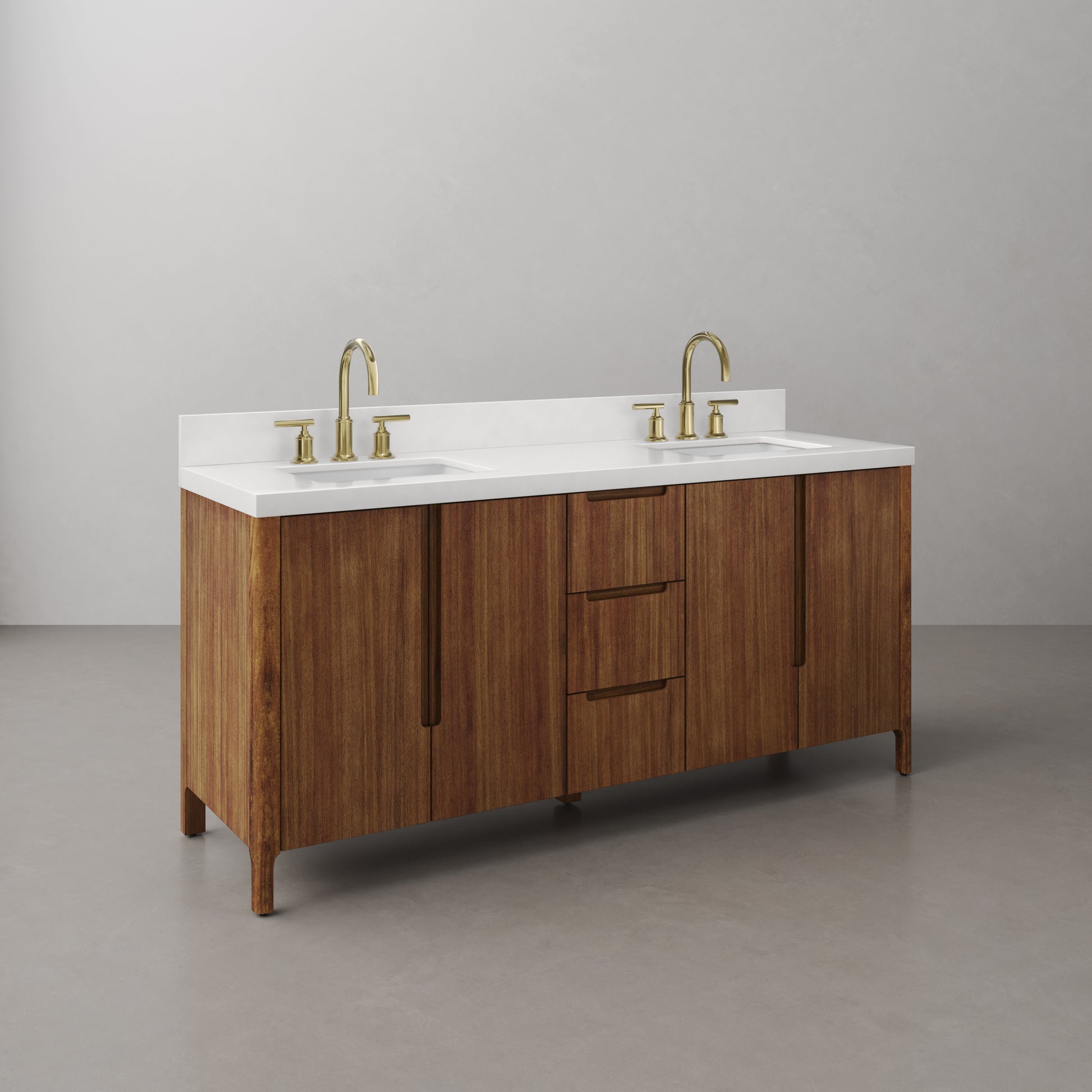 Sequoia 72 In. x 34.4 in. H Double Sink Bath Vanity in Mango Wood with White Quartz Top | Water Creation