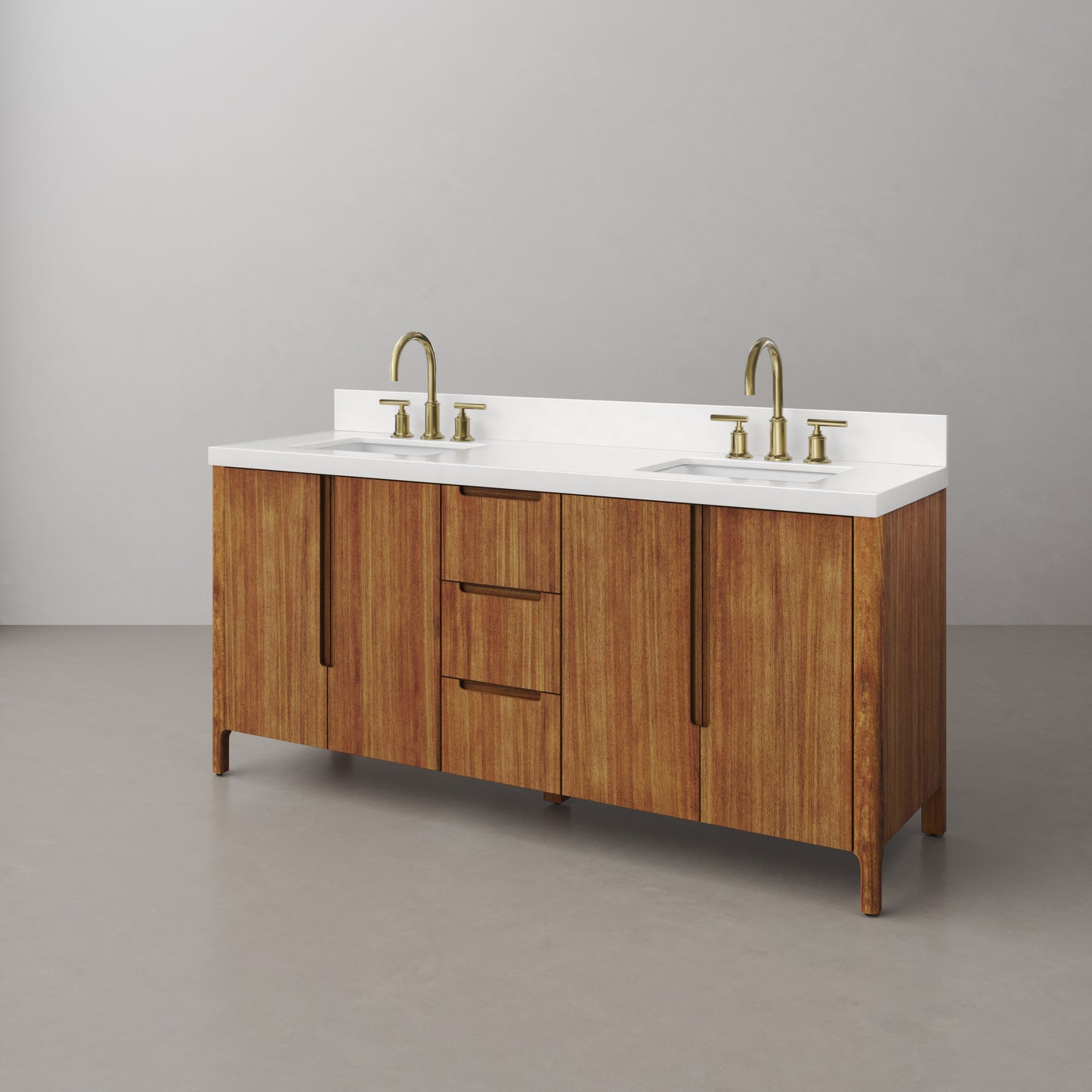 Sequoia 72 In. x 34.4 in. H Double Sink Bath Vanity in Mango Wood with White Quartz Top | Water Creation
