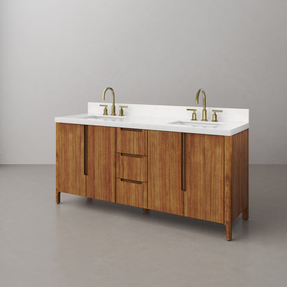 Sequoia 72 In. x 34.4 in. H Double Sink Bath Vanity in Mango Wood with White Quartz Top | Water Creation