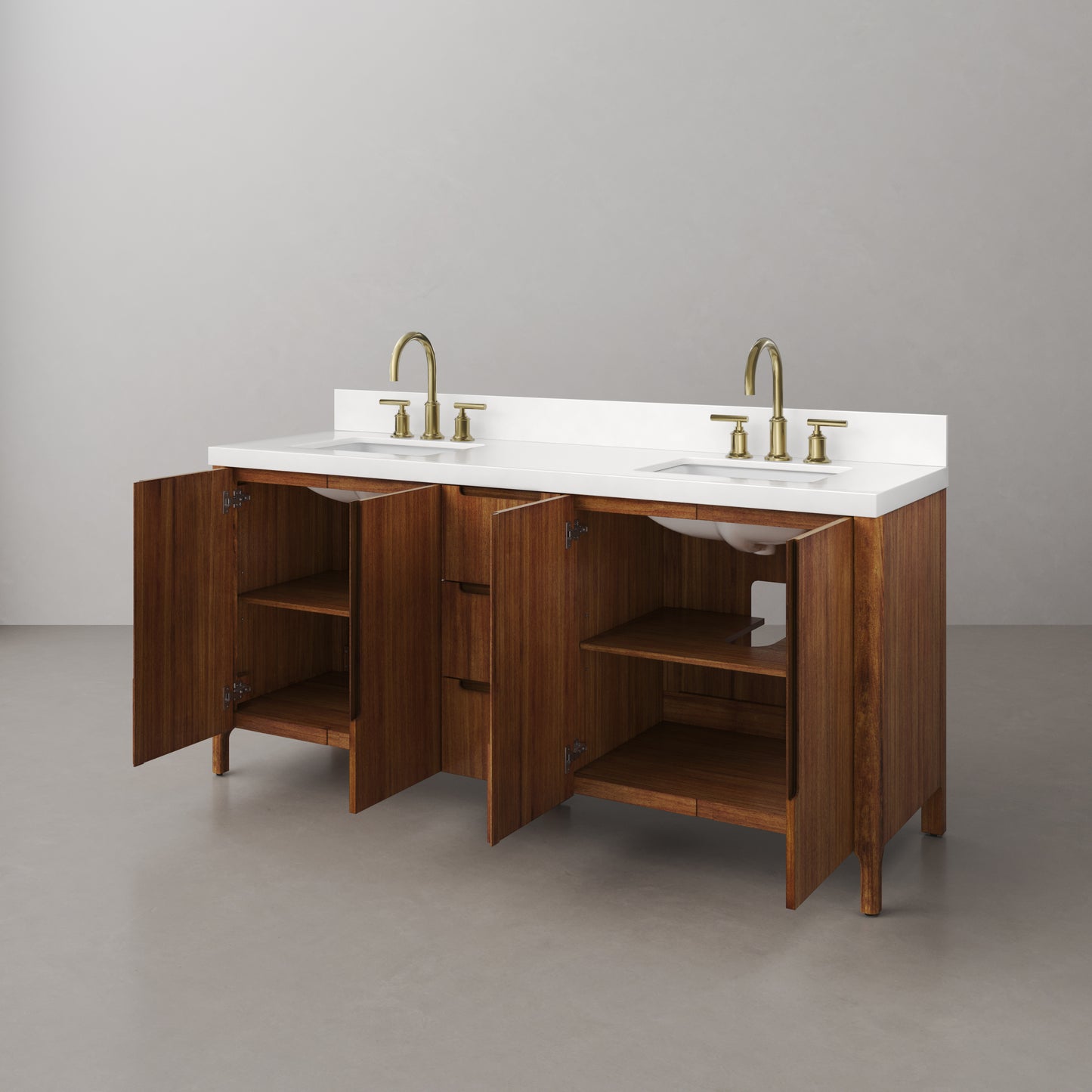 Sequoia 72 In. x 34.4 in. H Double Sink Bath Vanity in Mango Wood with White Quartz Top | Water Creation