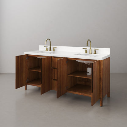 Sequoia 72 In. x 34.4 in. H Double Sink Bath Vanity in Mango Wood with White Quartz Top | Water Creation