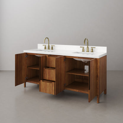 Sequoia 72 In. x 34.4 in. H Double Sink Bath Vanity in Mango Wood with White Quartz Top | Water Creation