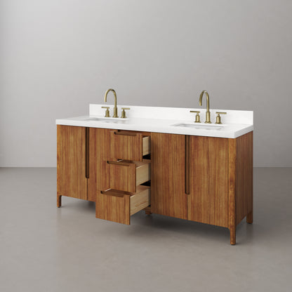 Sequoia 72 In. x 34.4 in. H Double Sink Bath Vanity in Mango Wood with White Quartz Top | Water Creation