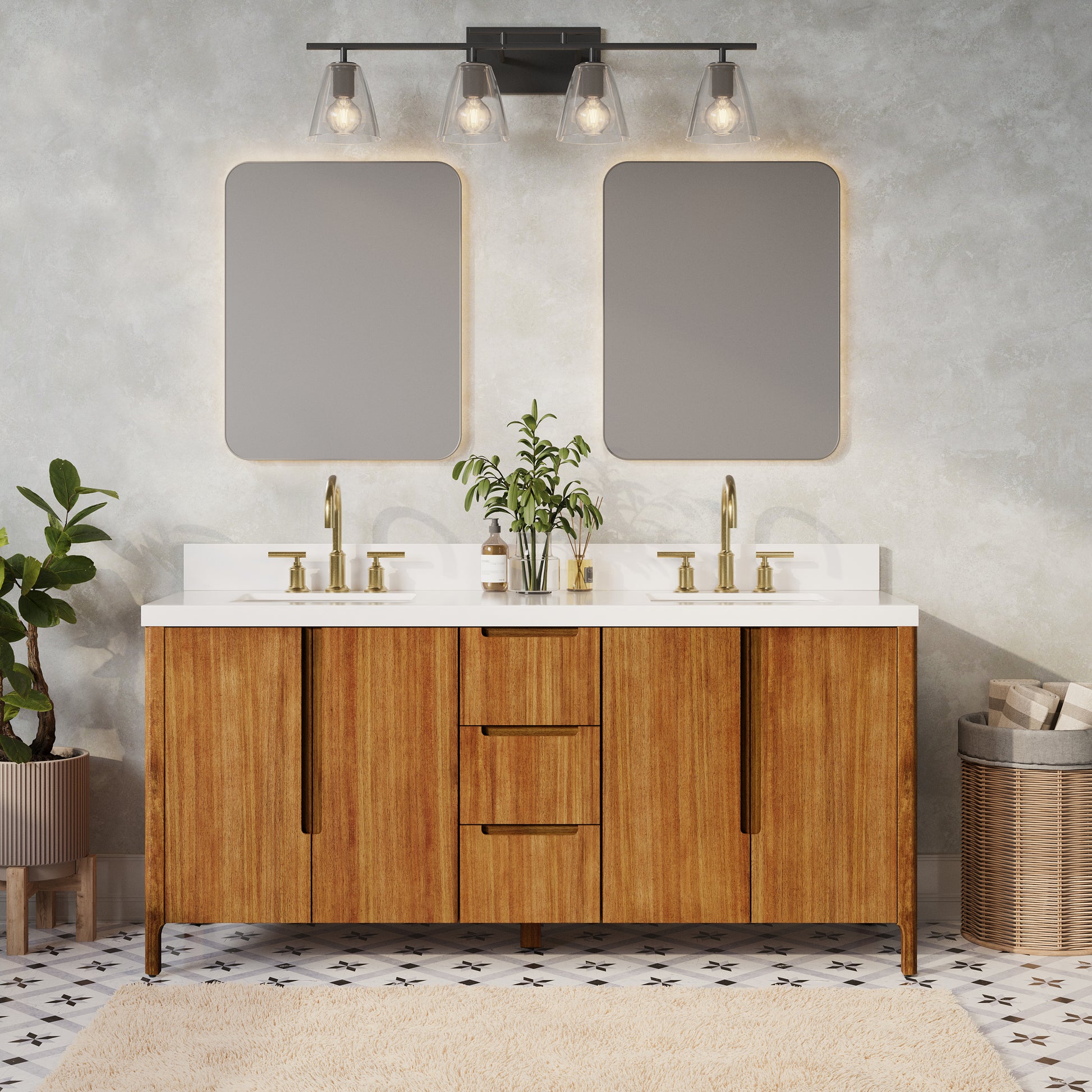 Sequoia 72 In. x 34.4 in. H Double Sink Bath Vanity in Mango Wood with White Quartz Top | Water Creation
