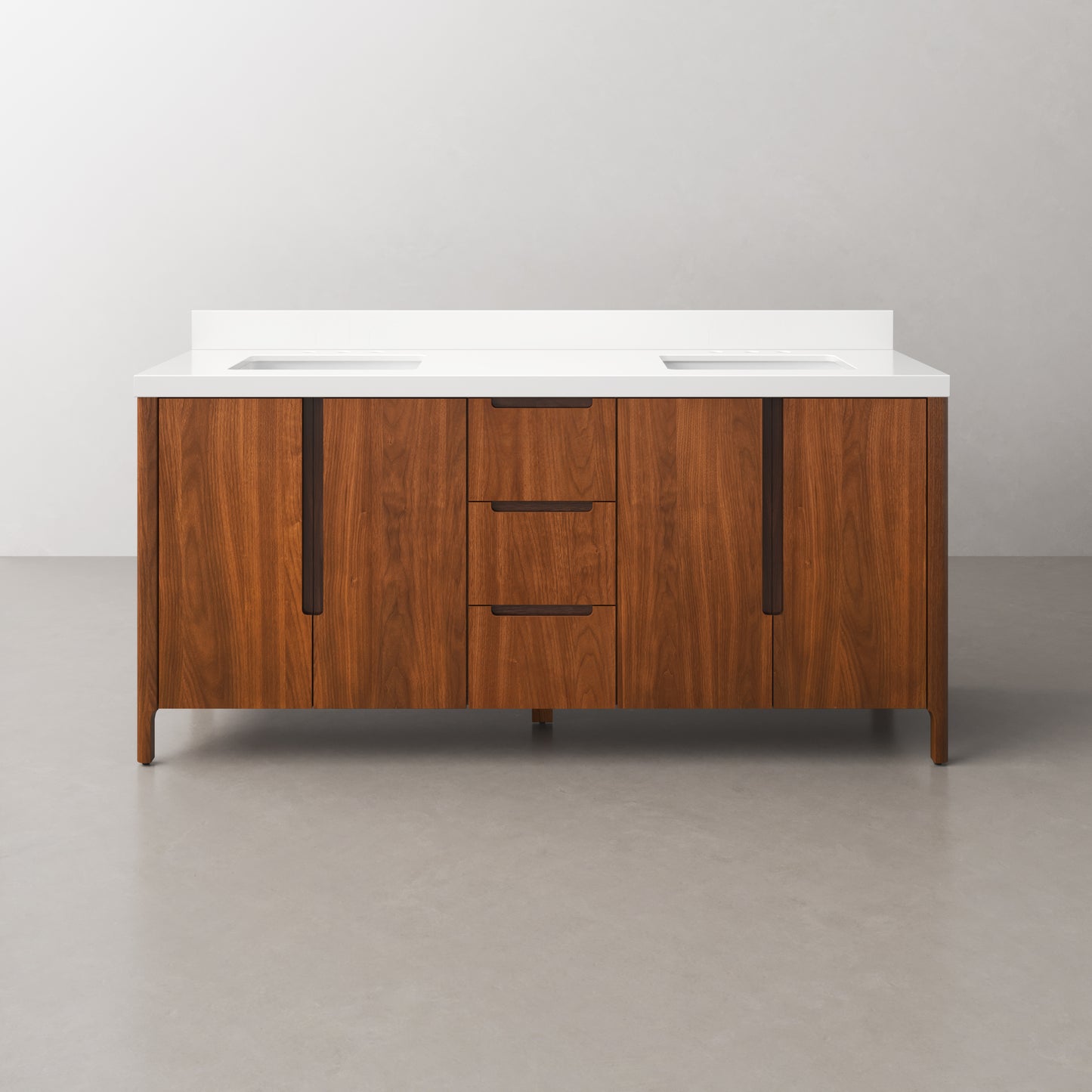 Sequoia 72 In. x 34.4 in. H Double Sink Bath Vanity in Noir Juglans with White Quartz Top | Water Creation