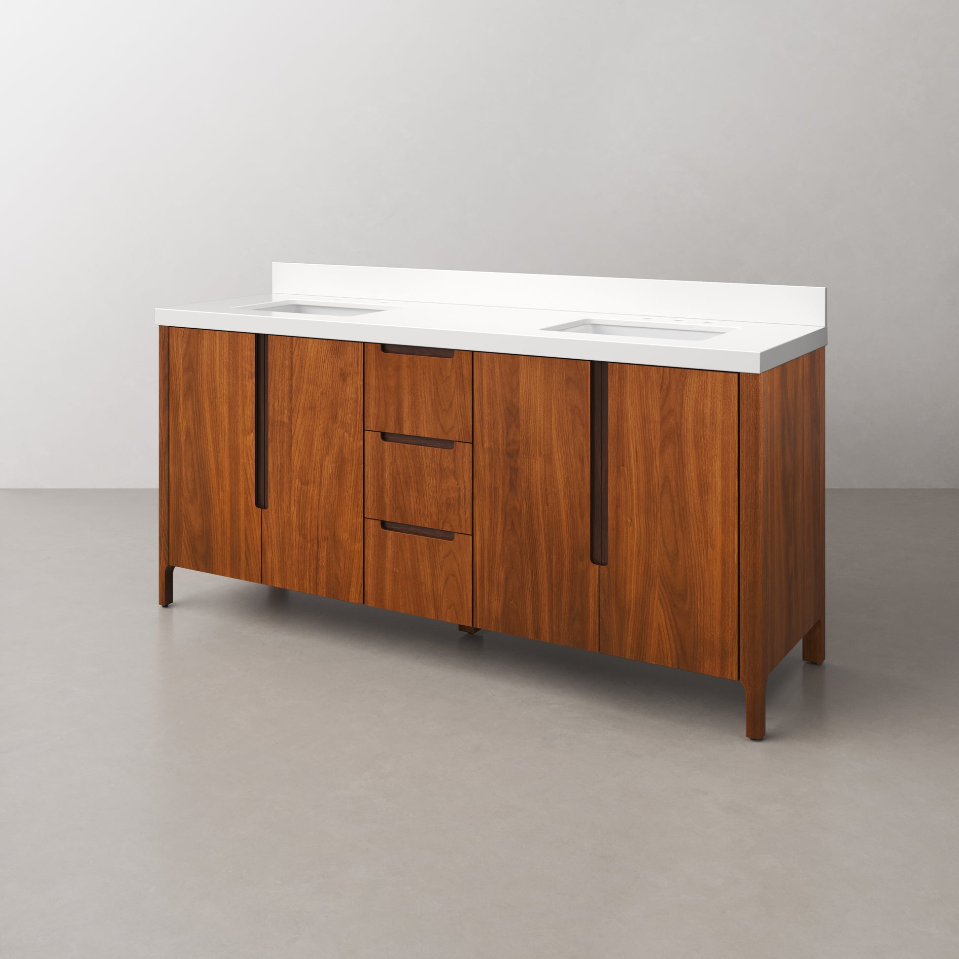 Sequoia 72 In. x 34.4 in. H Double Sink Bath Vanity in Noir Juglans with White Quartz Top | Water Creation