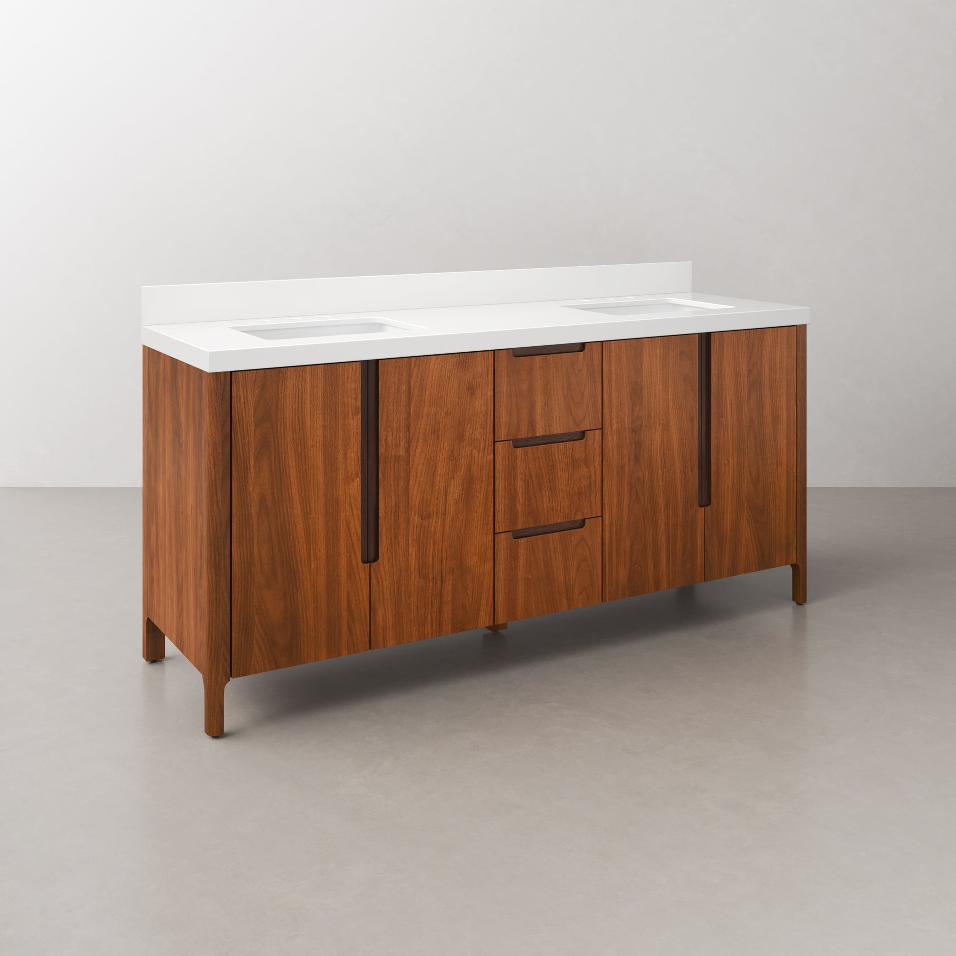 Sequoia 72 In. x 34.4 in. H Double Sink Bath Vanity in Noir Juglans with White Quartz Top | Water Creation