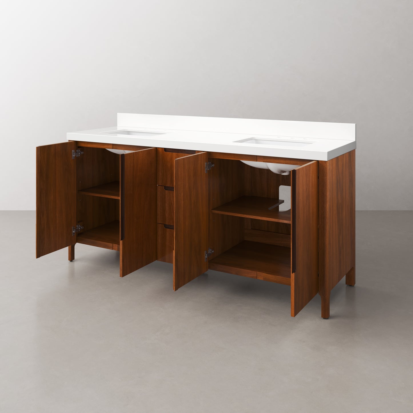 Sequoia 72 In. x 34.4 in. H Double Sink Bath Vanity in Noir Juglans with White Quartz Top | Water Creation