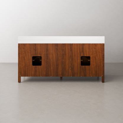 Sequoia 72 In. x 34.4 in. H Double Sink Bath Vanity in Noir Juglans with White Quartz Top | Water Creation