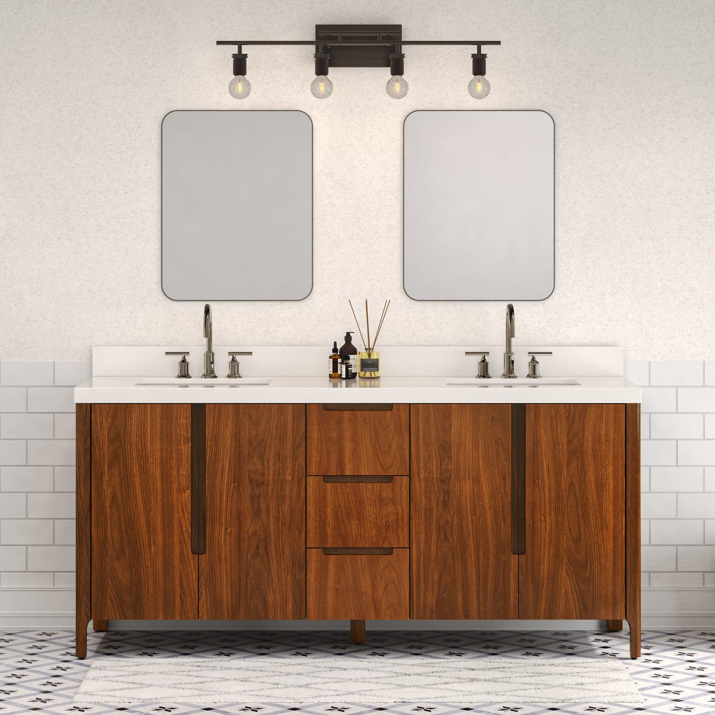 Sequoia 72 In. x 34.4 in. H Double Sink Bath Vanity in Noir Juglans with White Quartz Top | Water Creation