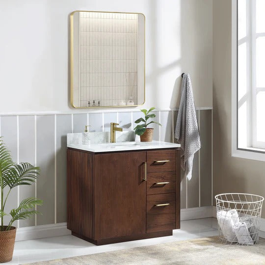 Vinnova San 36-inch freestanding bathroom vanity in Natural Walnut