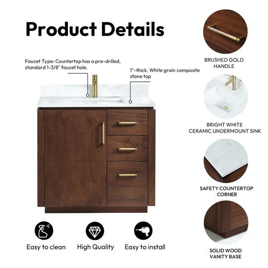 Vinnova San 36-inch freestanding bathroom vanity in Natural Walnut — view 12