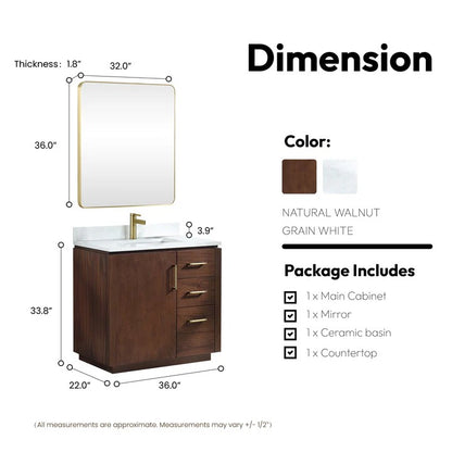 Vinnova San 36-inch freestanding bathroom vanity in Natural Walnut — view 13