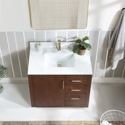 Vinnova San 36-inch freestanding bathroom vanity in Natural Walnut