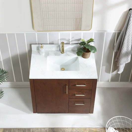 Vinnova San 36-inch freestanding bathroom vanity in Natural Walnut