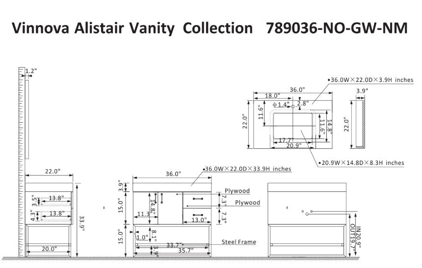 Vinnova Alistair 36-inch bathroom vanity in North American Oak — view 10