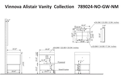 Vinnova, Alistair 24" Single Vanity in North American Oak with White Grain Stone Countertop Without Mirror