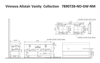 Vinnova, Alistair 72B" Double Vanity in North American Oak with White Grain Stone Countertop Without Mirror