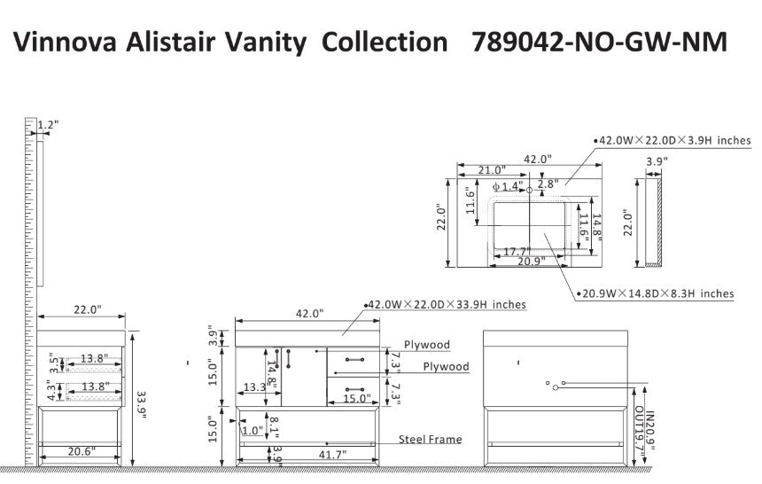 Vinnova Alistair 42-inch bathroom vanity in North American Oak — view 10