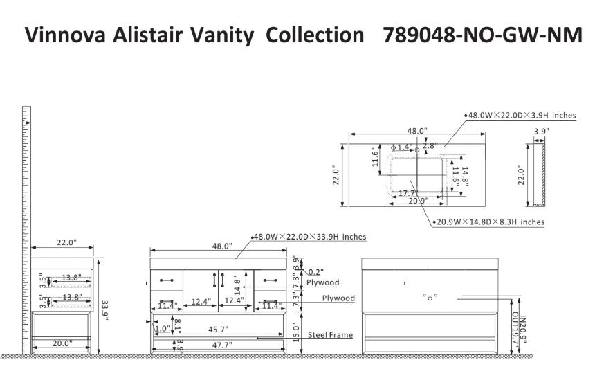Vinnova Alistair 48-inch bathroom vanity in North American Oak — view 11