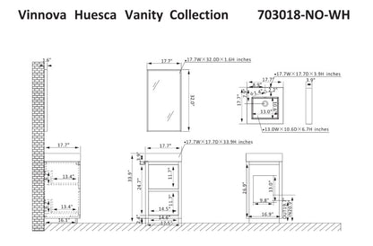 Vinnova, Huesca 18" Single Sink Bath Vanity in North American Oak with White Composite Integral Square Sink Top and Mirror