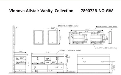 Vinnova, Alistair 72B" Double Vanity in North American Oak with White Grain Stone Countertop With Mirror