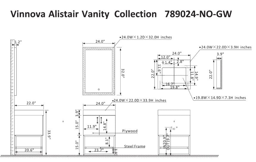 Vinnova Alistair 24-inch bathroom vanity in North American Oak — view 9