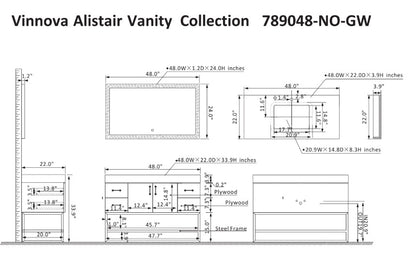 Vinnova, Alistair 48" Single Vanity in North American Oak with White Grain Stone Countertop With Mirror