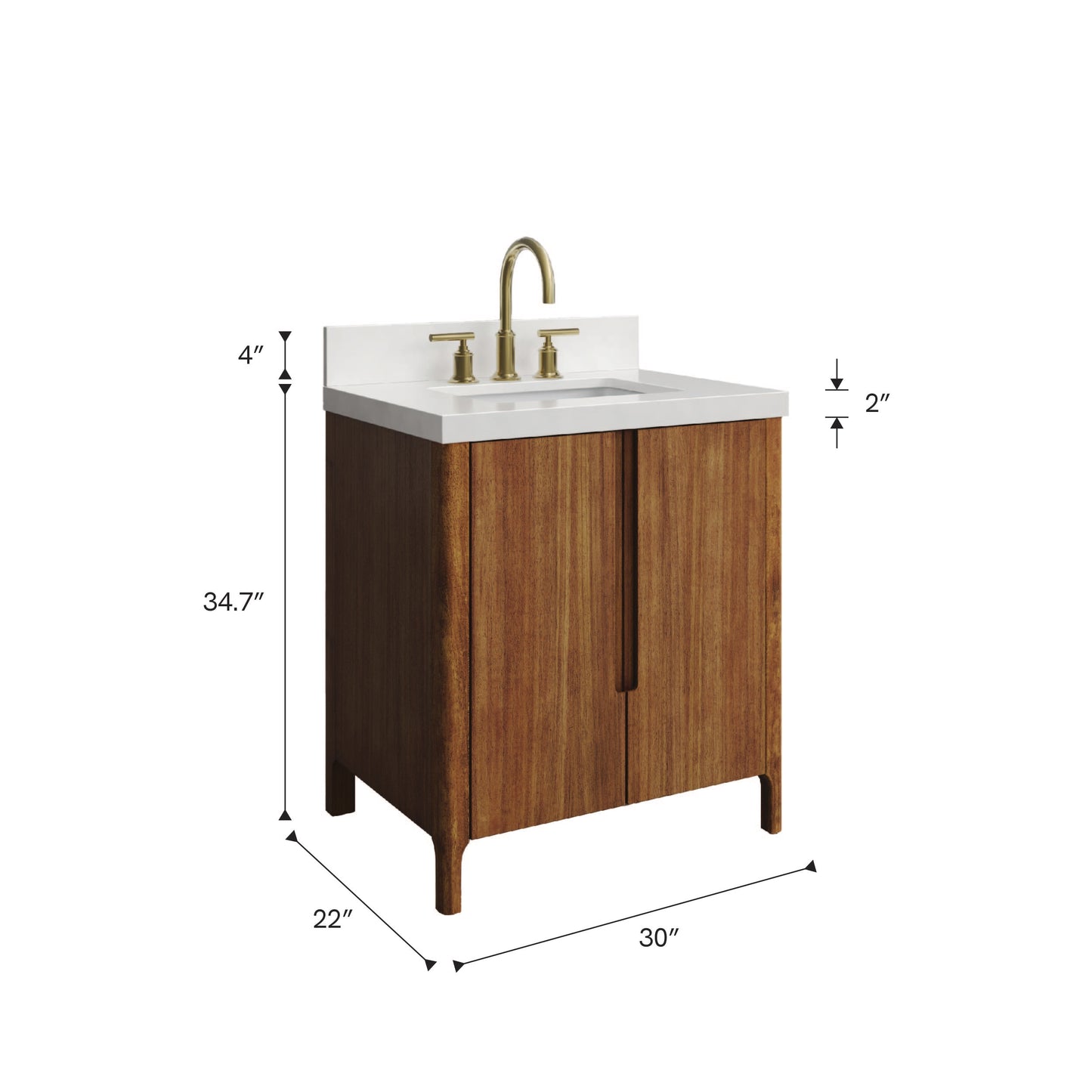Sequoia 30 in. x 34.4 in. H Single Sink Bath Vanity in Mango Wood With White Brook Quartz Top | Water Creation