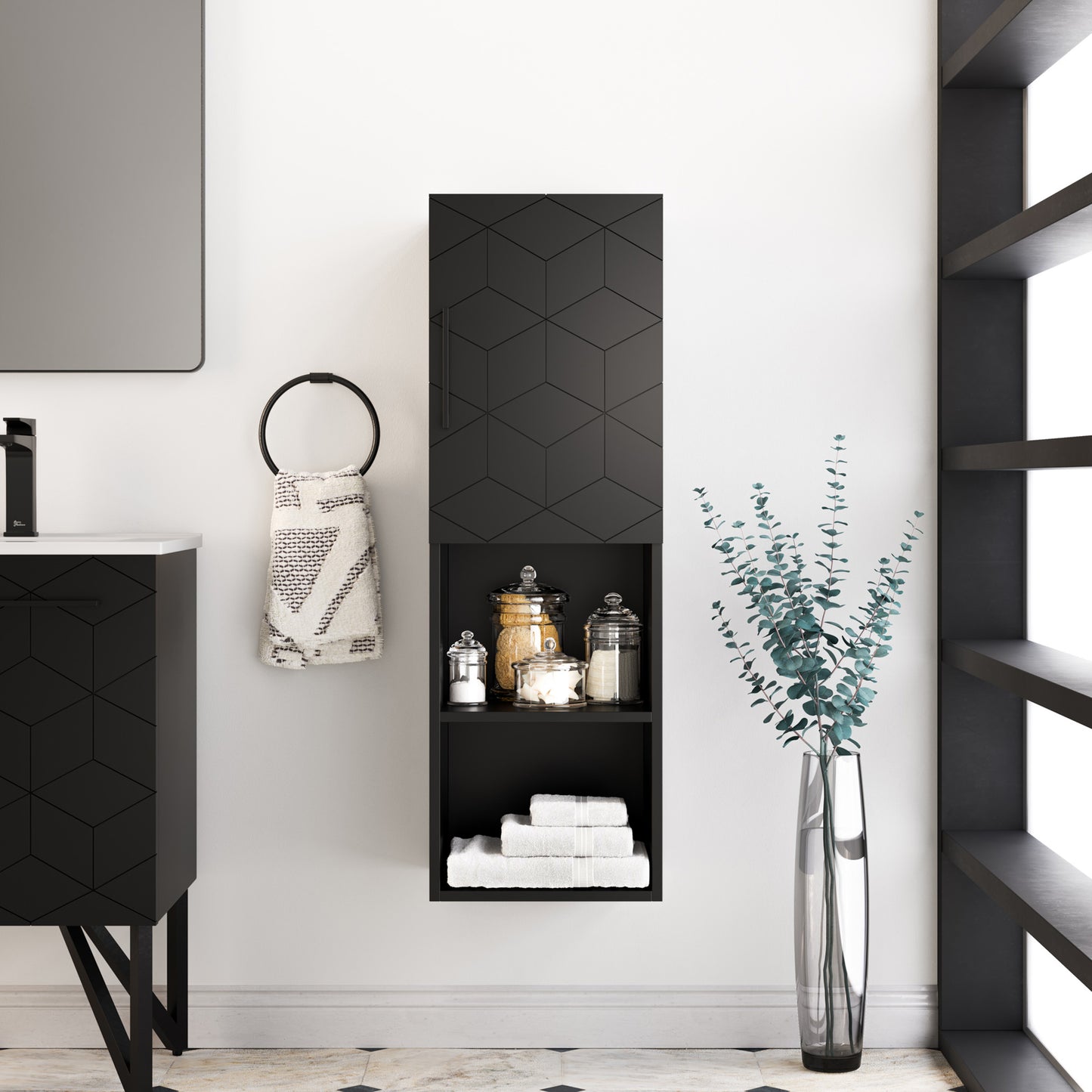 Swiss Madison, Annecy 15" W x 46" H x 12" D  Linen Cabinet in Phantom Black