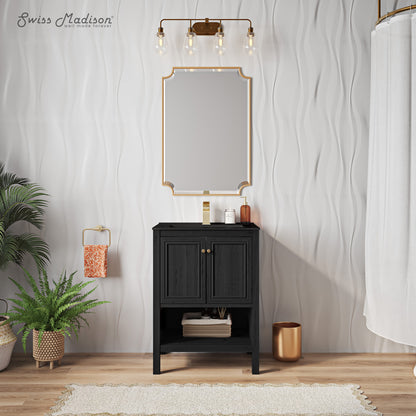 Swiss Madison, Chateau 24" Freestanding Bathroom Vanity in Black Oak with Black Sink Top