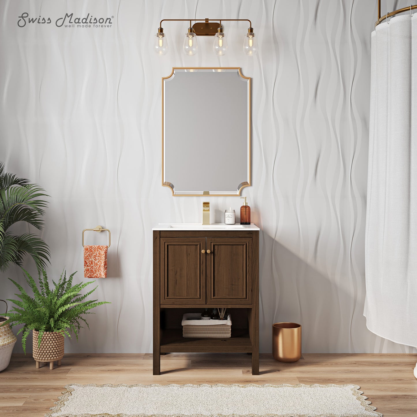 Swiss Madison, Chateau 24" Freestanding Bathroom Vanity in Brown Oak with Sink Top